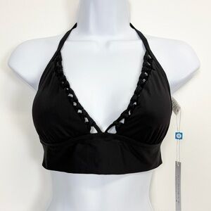 Bleu Rod Beattie Bikini Top Womens 6 Black Braid Like Detail Halter Swim NWT
